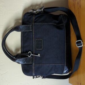 Fossil Black Lizette Canvas & Leather Crossbody Messenger Bag